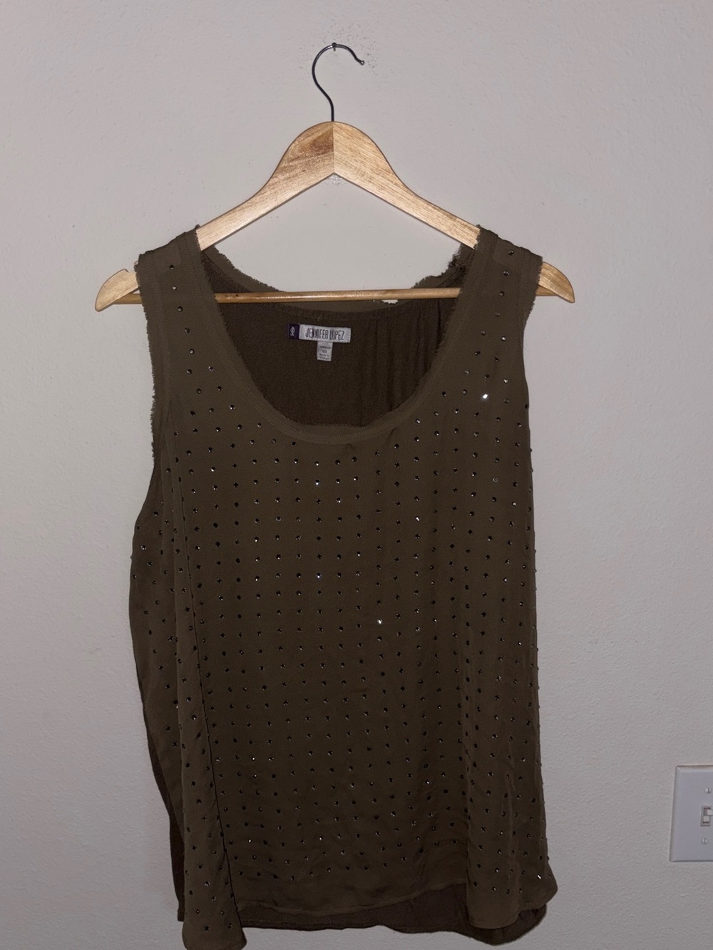 Jennifer Lopez Olive Studded Sleeveless Tank